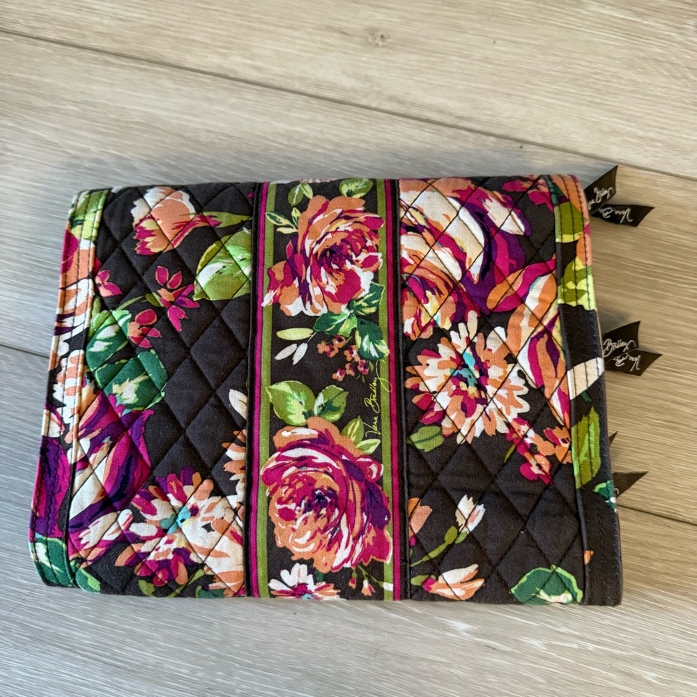 Vera Bradley Floral Quilted Clutch Makeup Bag Travel Organizer Brown Pink Rose - Picture 5 of 10